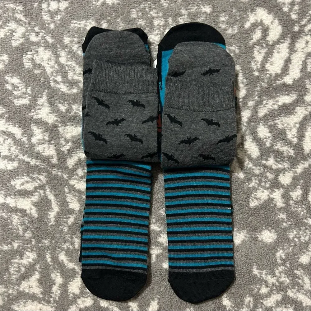 The Orrsum Sock Co. Halloween Teal Grey and Black Crew Socks 3 pack NEW 8-12